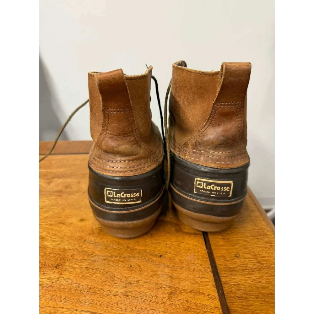 LaCrosse Suburban Mens 12 Duck Boots Brown Leather Rubber Waterproof Made in USA